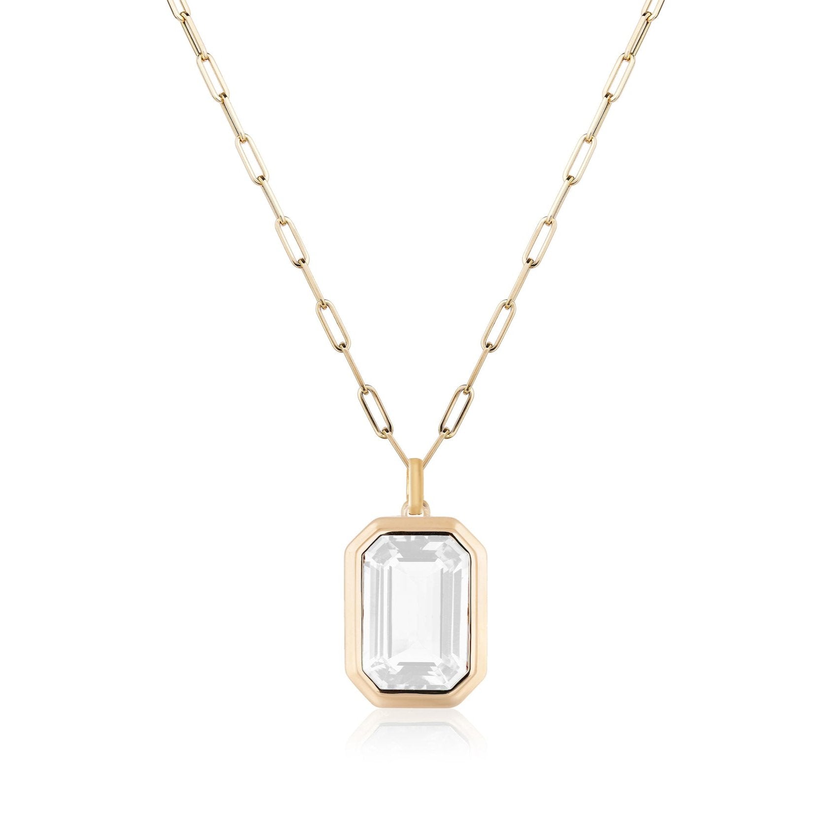 Emerald-Cut Bezeled Stone Pendant Necklace Pendant Necklace Goshwara Moon Quartz