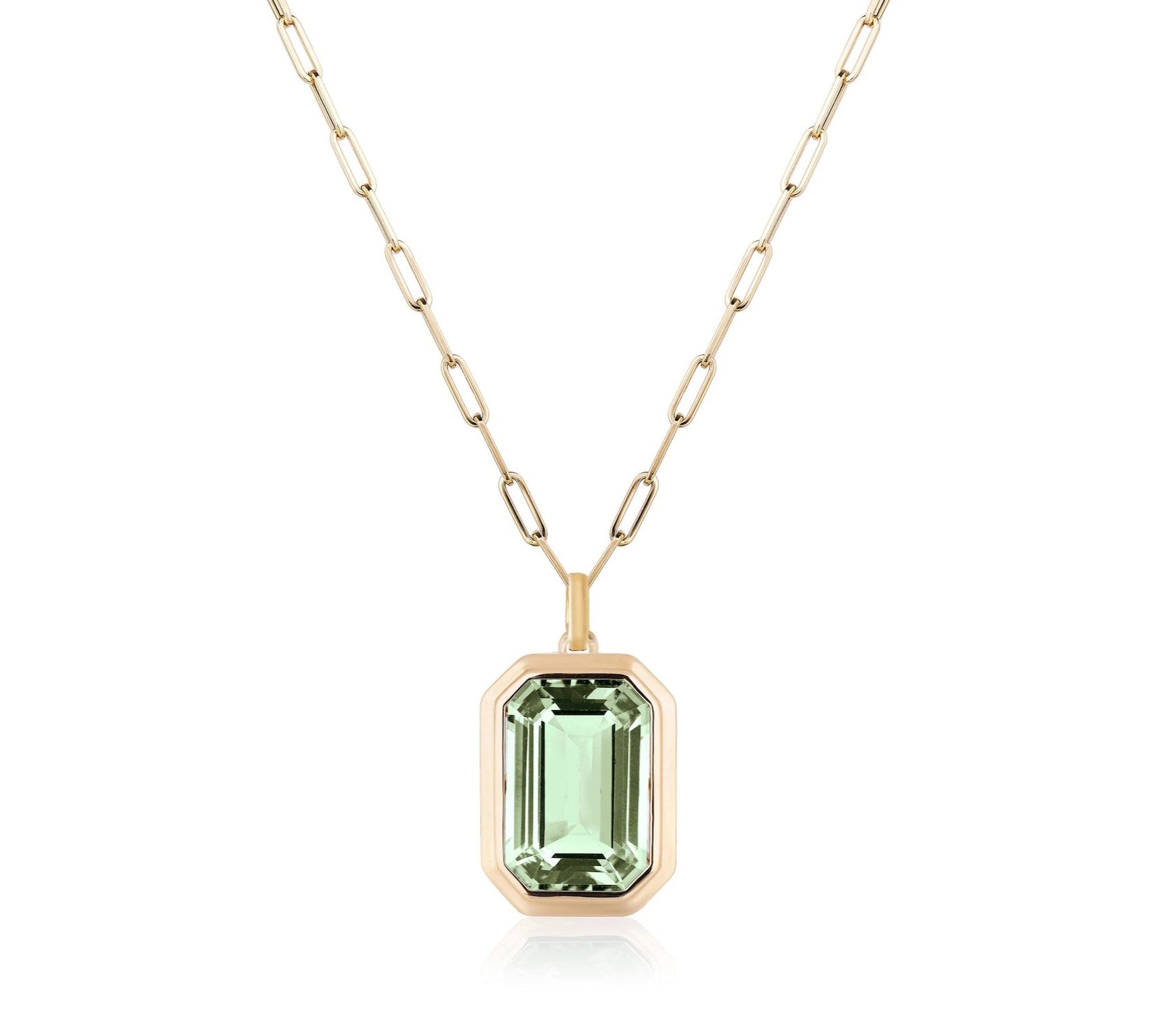 Emerald-Cut Bezeled Stone Pendant Necklace Pendant Necklace Goshwara Prasiolite