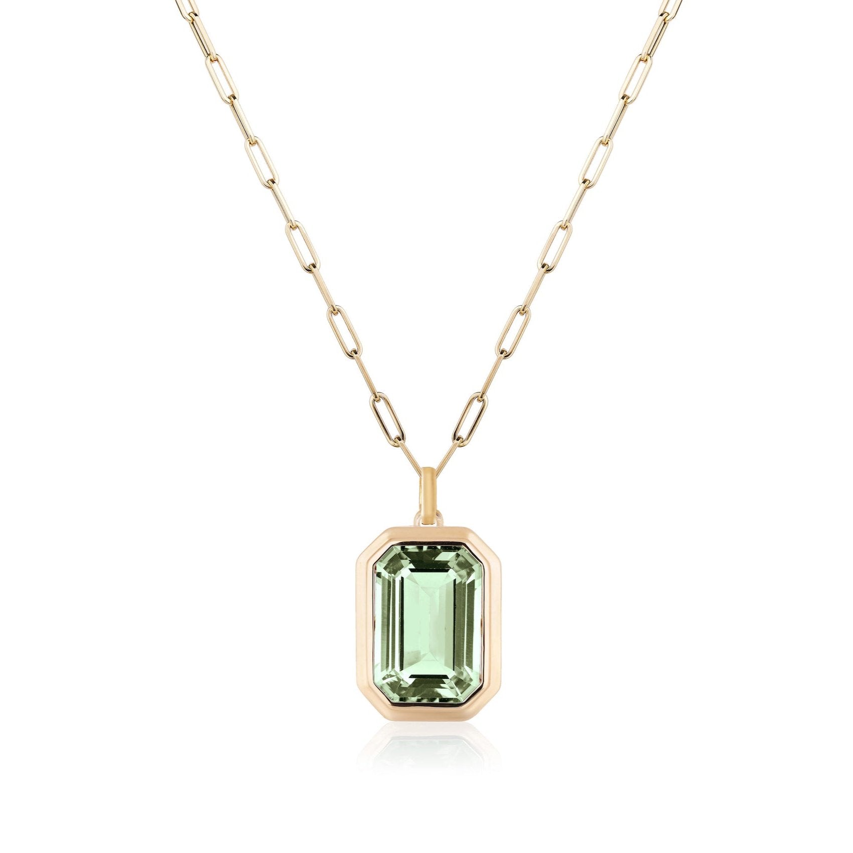 Emerald-Cut Bezeled Stone Pendant Necklace Pendant Necklace Goshwara Prasiolite