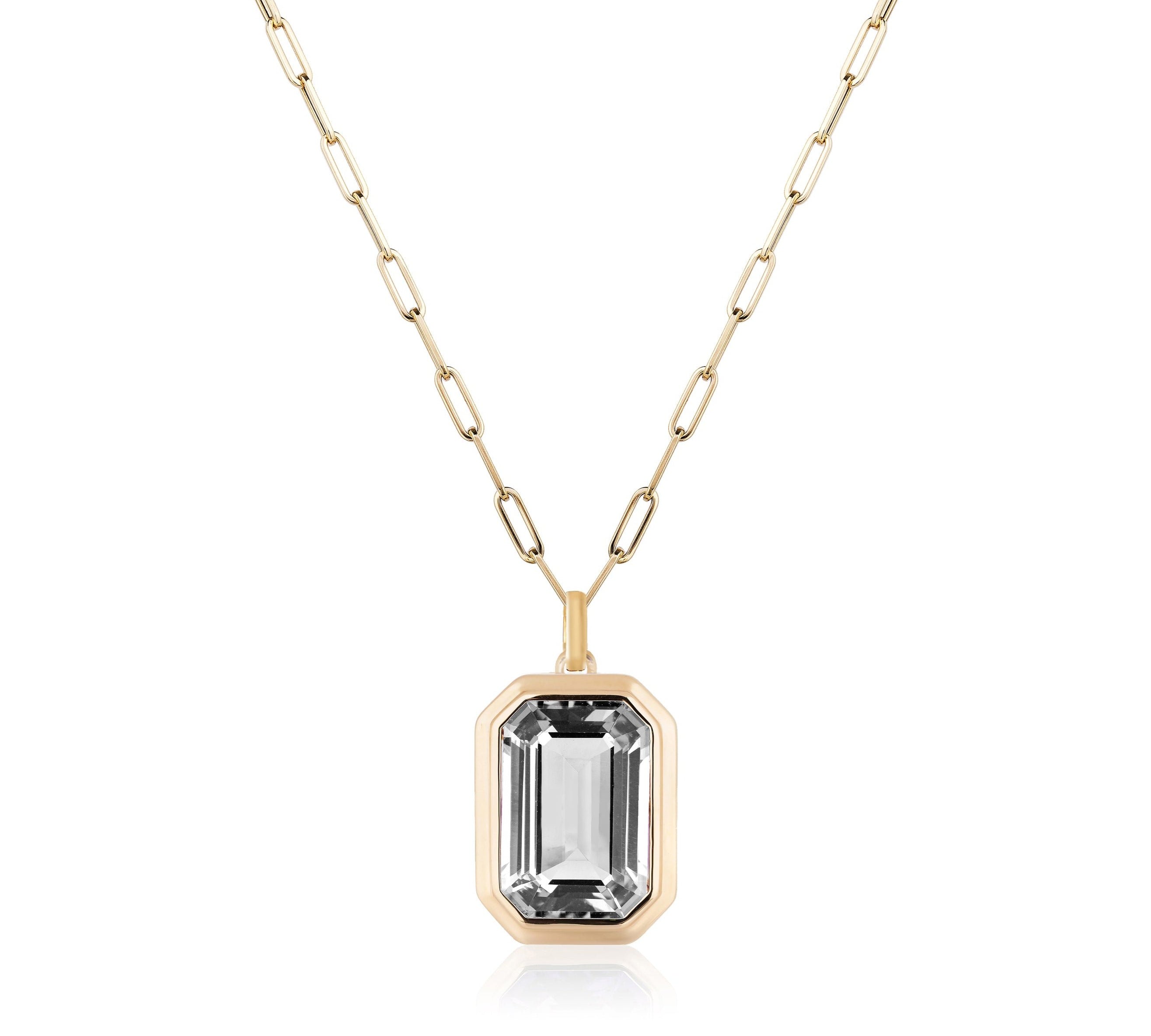 Emerald-Cut Bezeled Stone Pendant Necklace Pendant Necklace Goshwara Rock Crystal