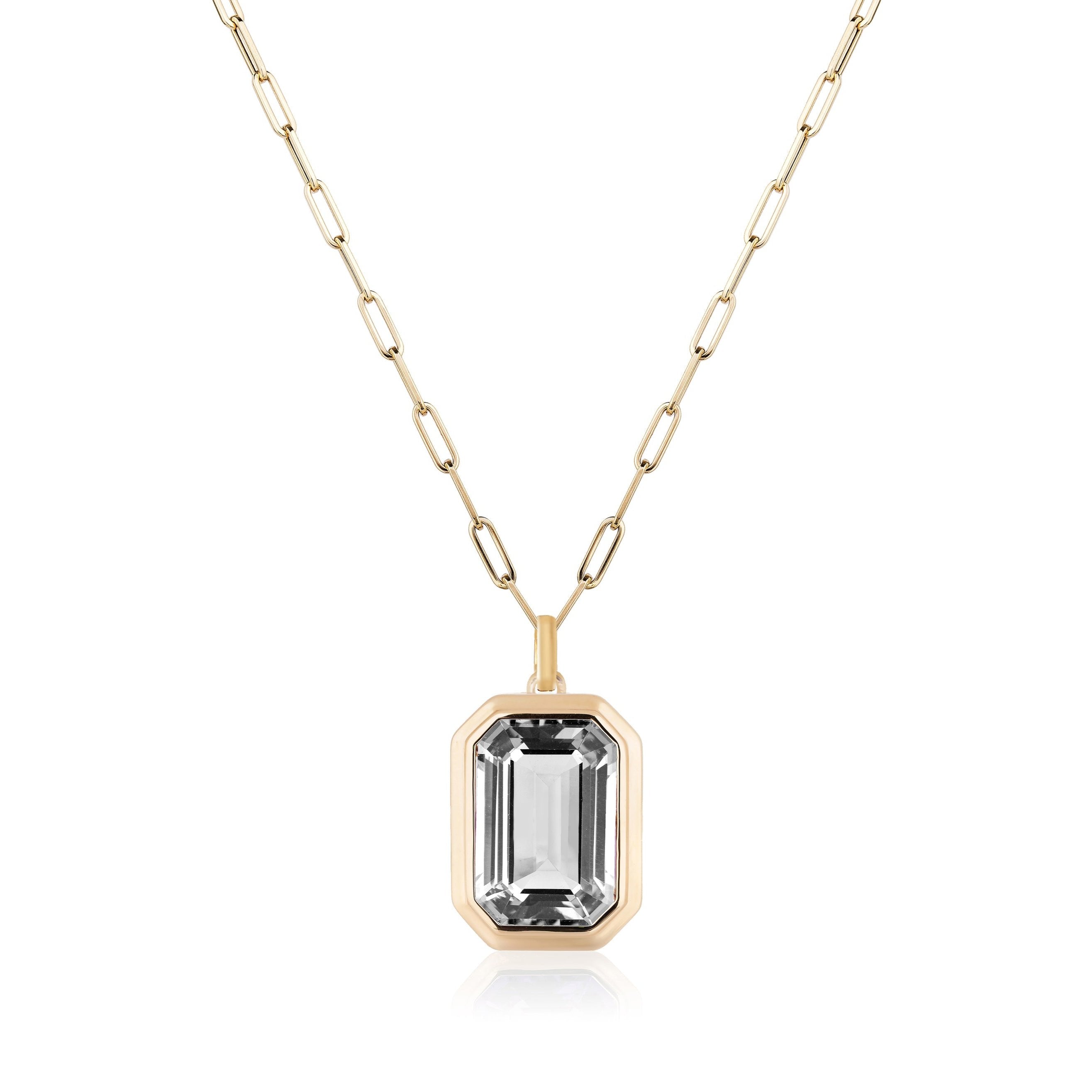Emerald-Cut Bezeled Stone Pendant Necklace Pendant Necklace Goshwara Rock Crystal