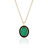 Emerald Oval Pendant Necklace with Enamel Pendant Goshwara   