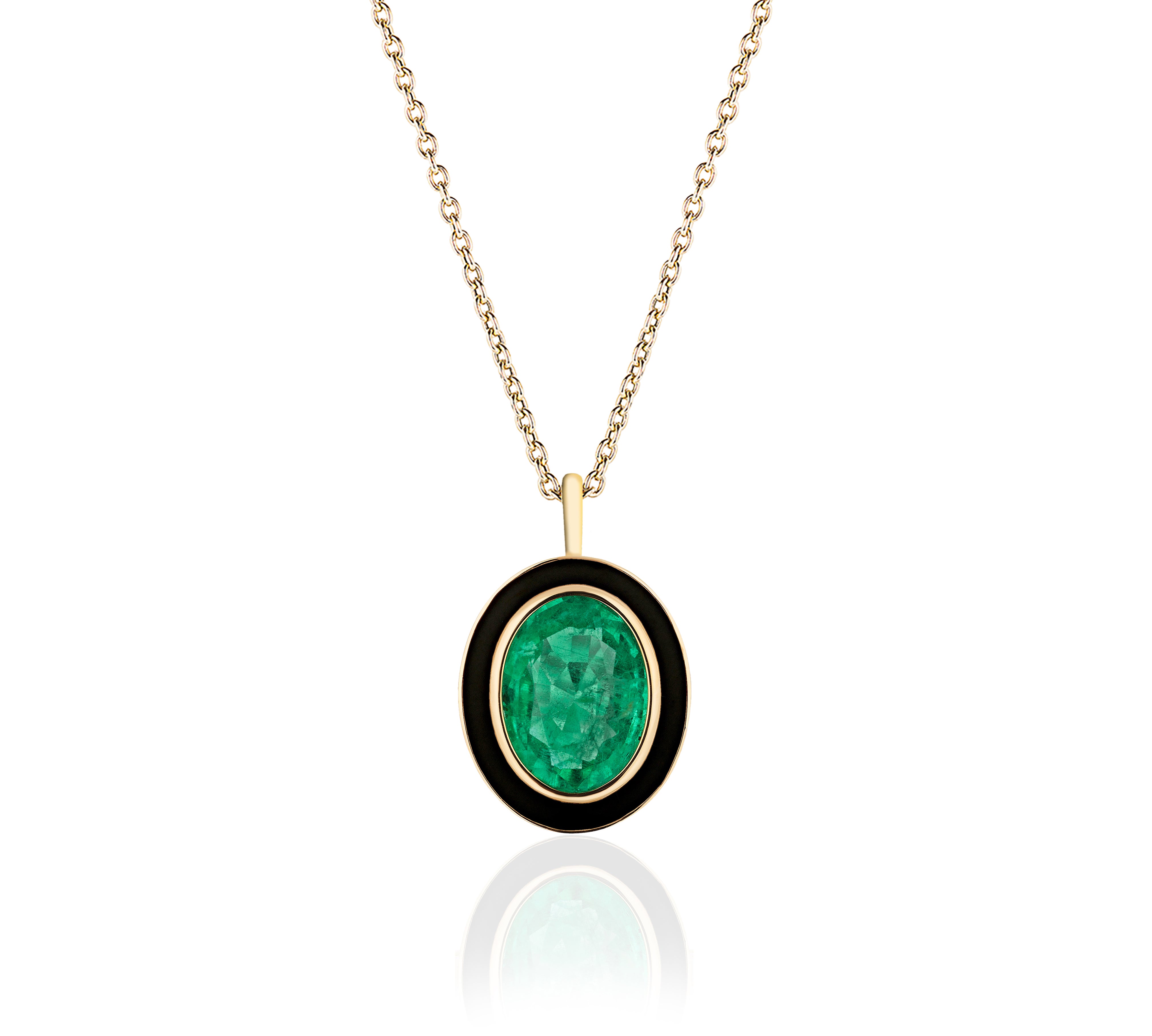 Emerald Oval Pendant Necklace with Enamel Pendant Goshwara   