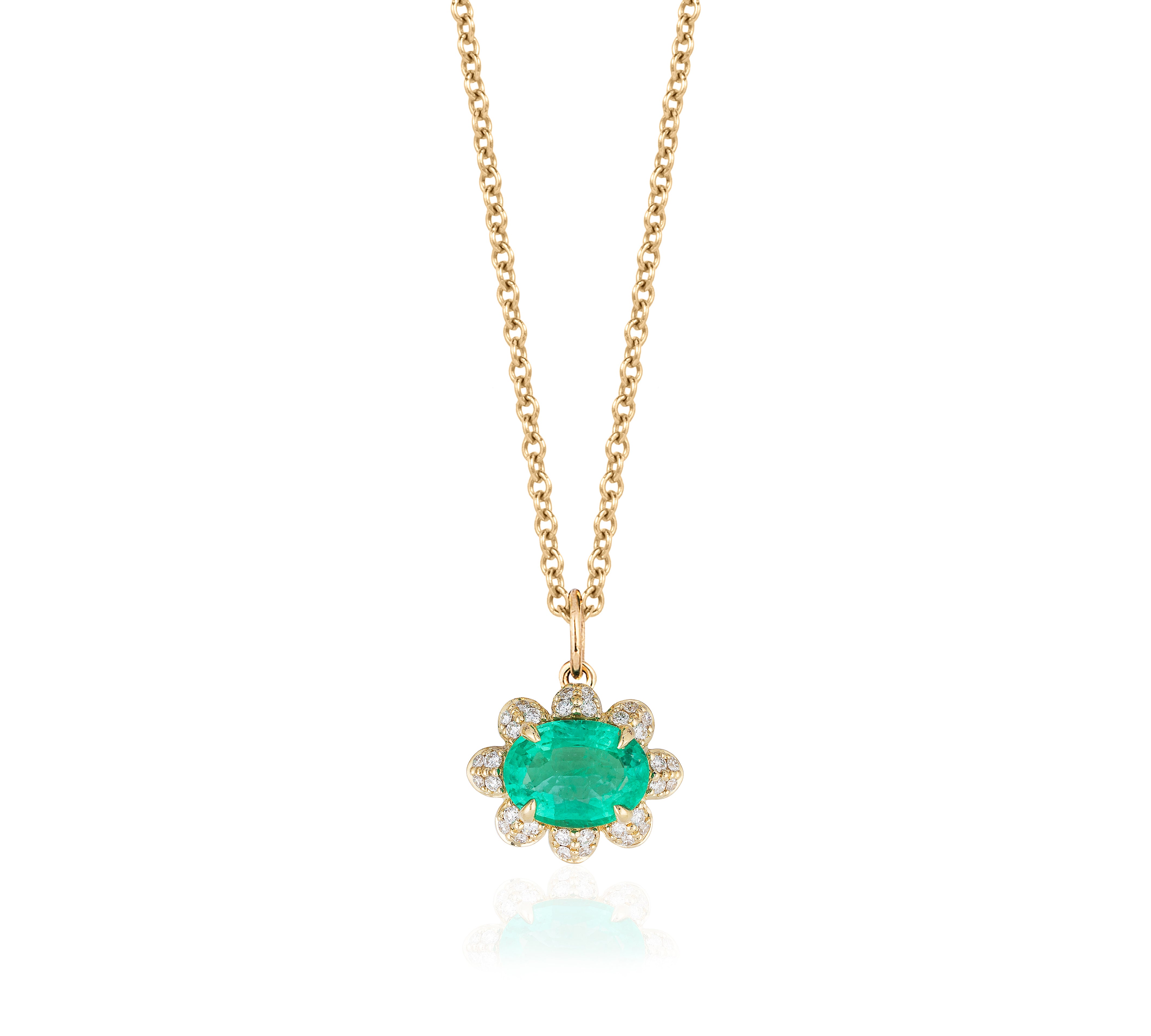 Oval  Pendant with Diamonds Necklace Pendant Goshwara Emerald  