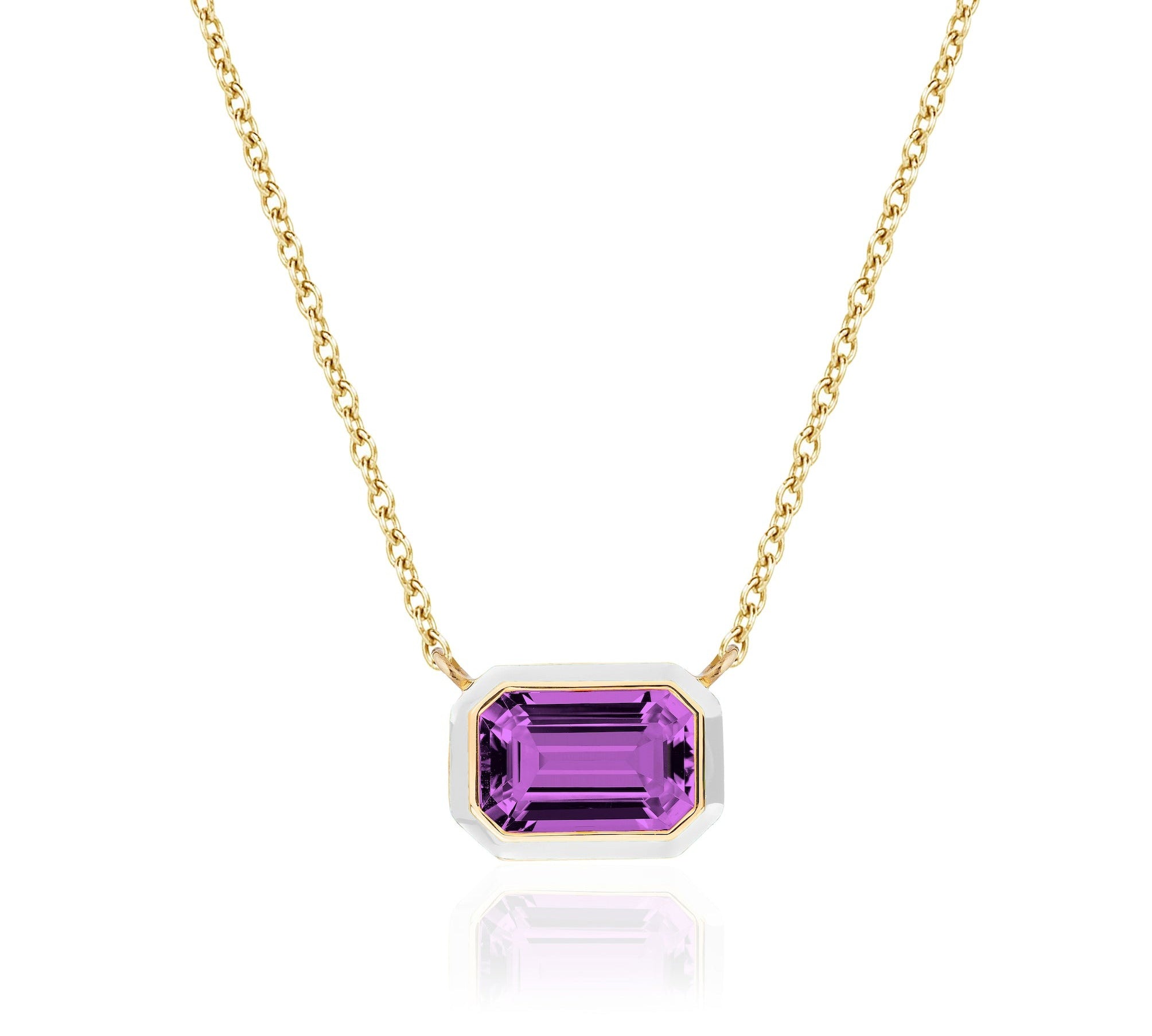 Emerald Cut East-West Pendant with Enamel Pendant Goshwara Amethyst