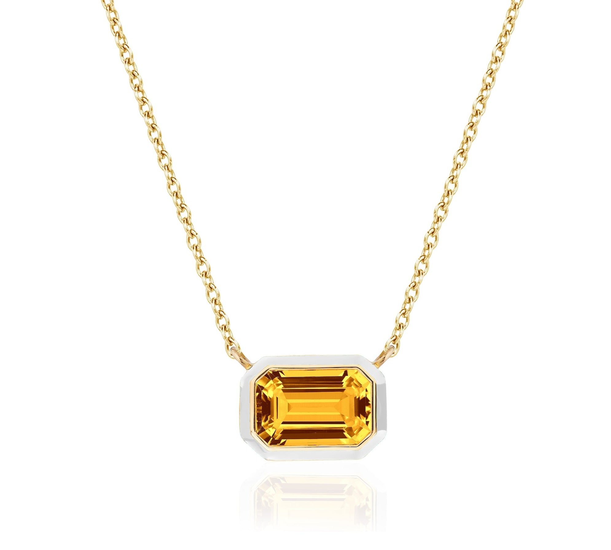 Emerald Cut East-West Pendant with Enamel Pendant Goshwara Citrine