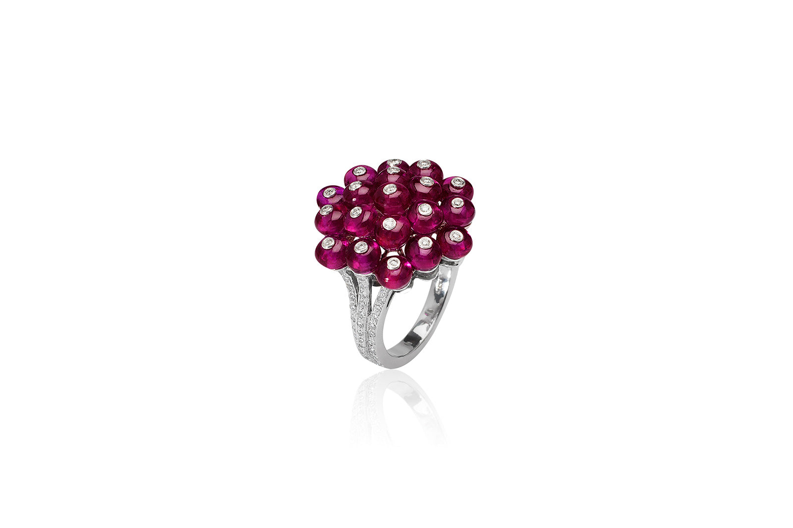 G-One Cluster Ruby Bead Ring Cocktail Goshwara   
