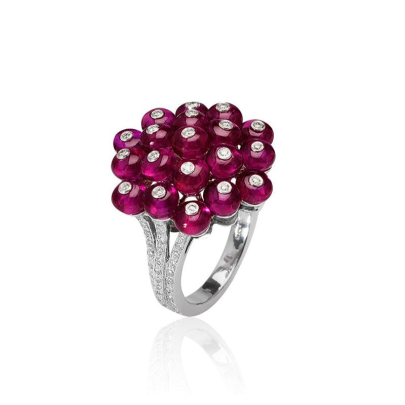 G-One Cluster Ruby Ring with Diamonds Cocktail Ring Goshwara