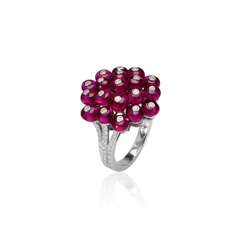 G-One Cluster Ruby Ring with Diamonds Cocktail Goshwara 6  