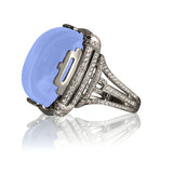 Rock N Roll Blue Chalcedony Large Cushion Cabochon Ring in 18K White Gold Cocktail Goshwara   