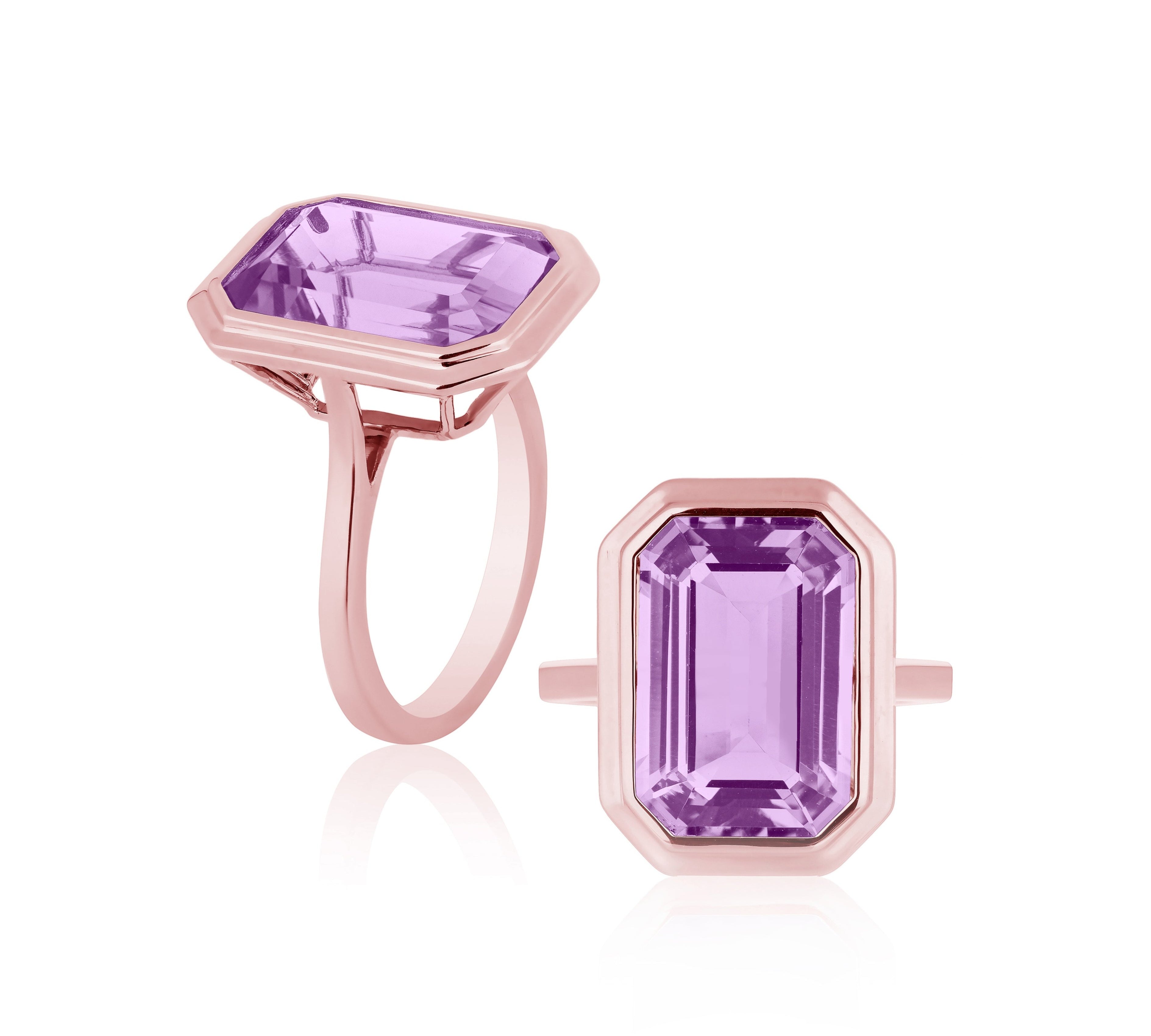 Amethyst Emerald-Cut Bezel Set Ring Cocktail Goshwara   