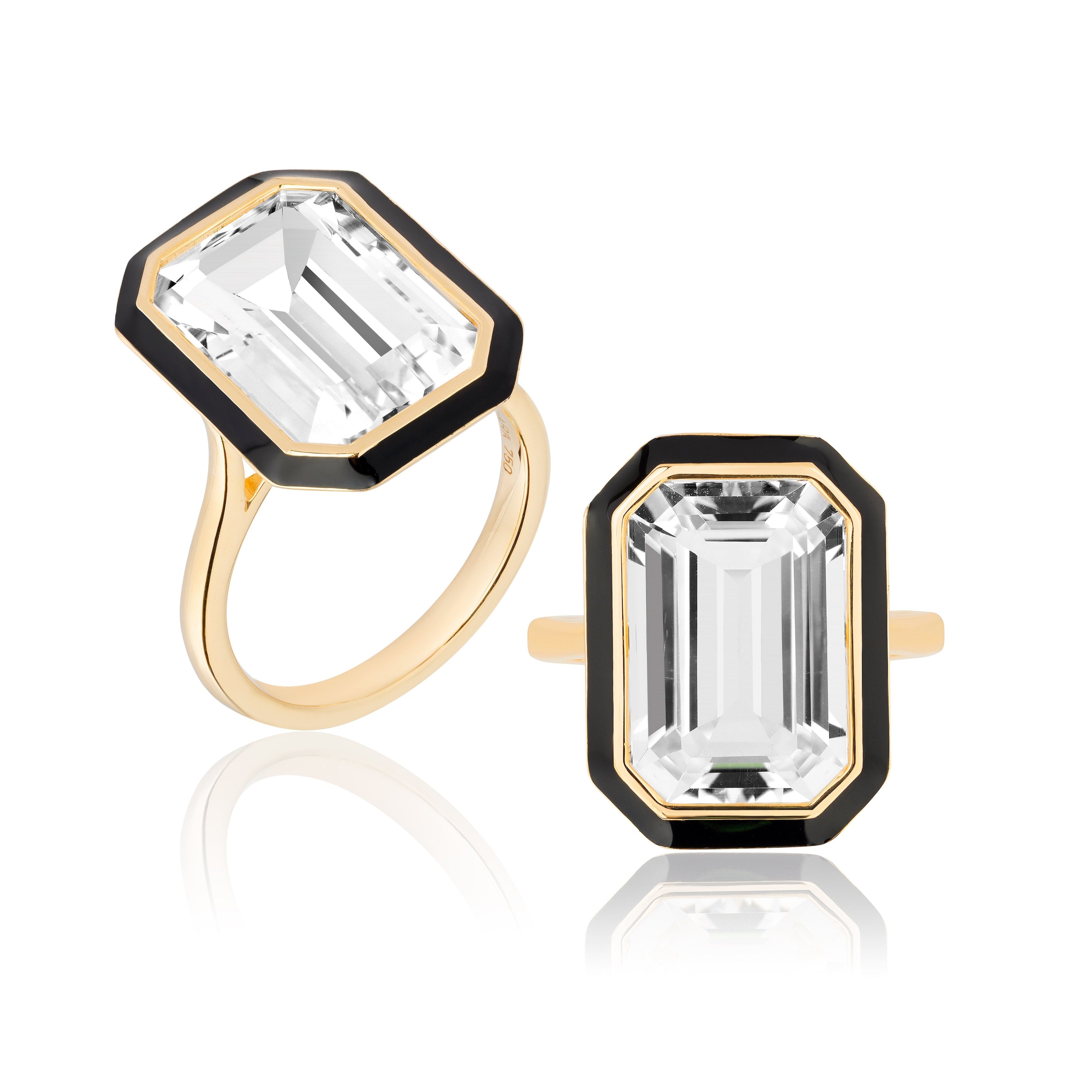Rock Crystal Enamel Emerald-Cut Ring Cocktail Ring Goshwara