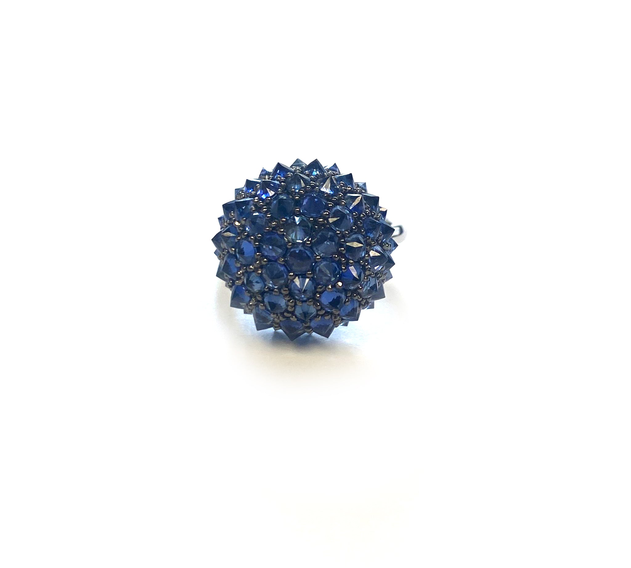Blue Round Sapphire Ring Statement Goshwara   