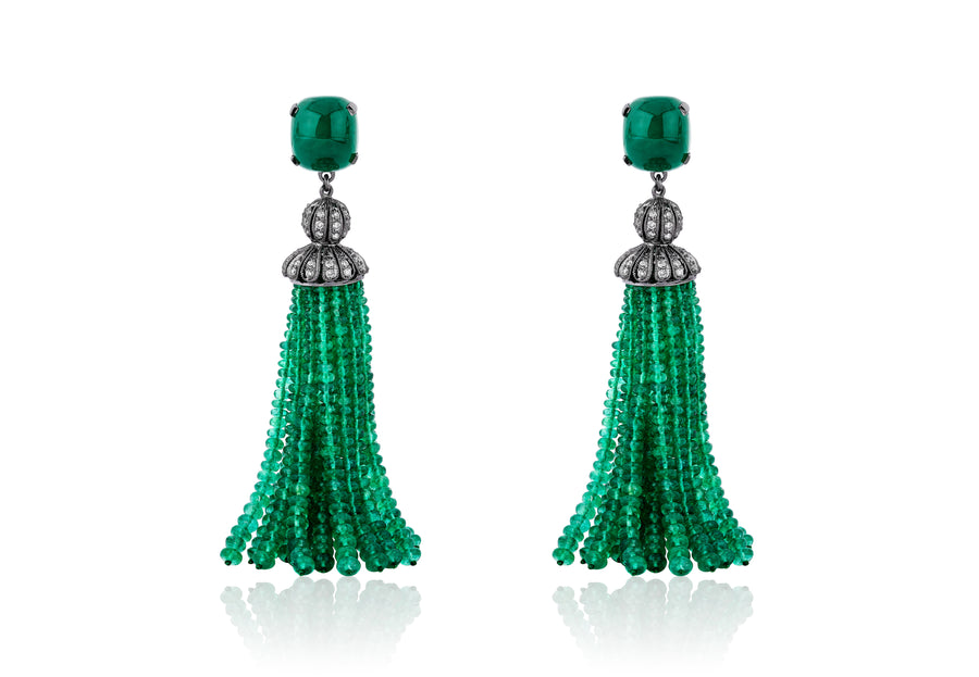 G-One Emerald Tassel Earrings Drop Goshwara   