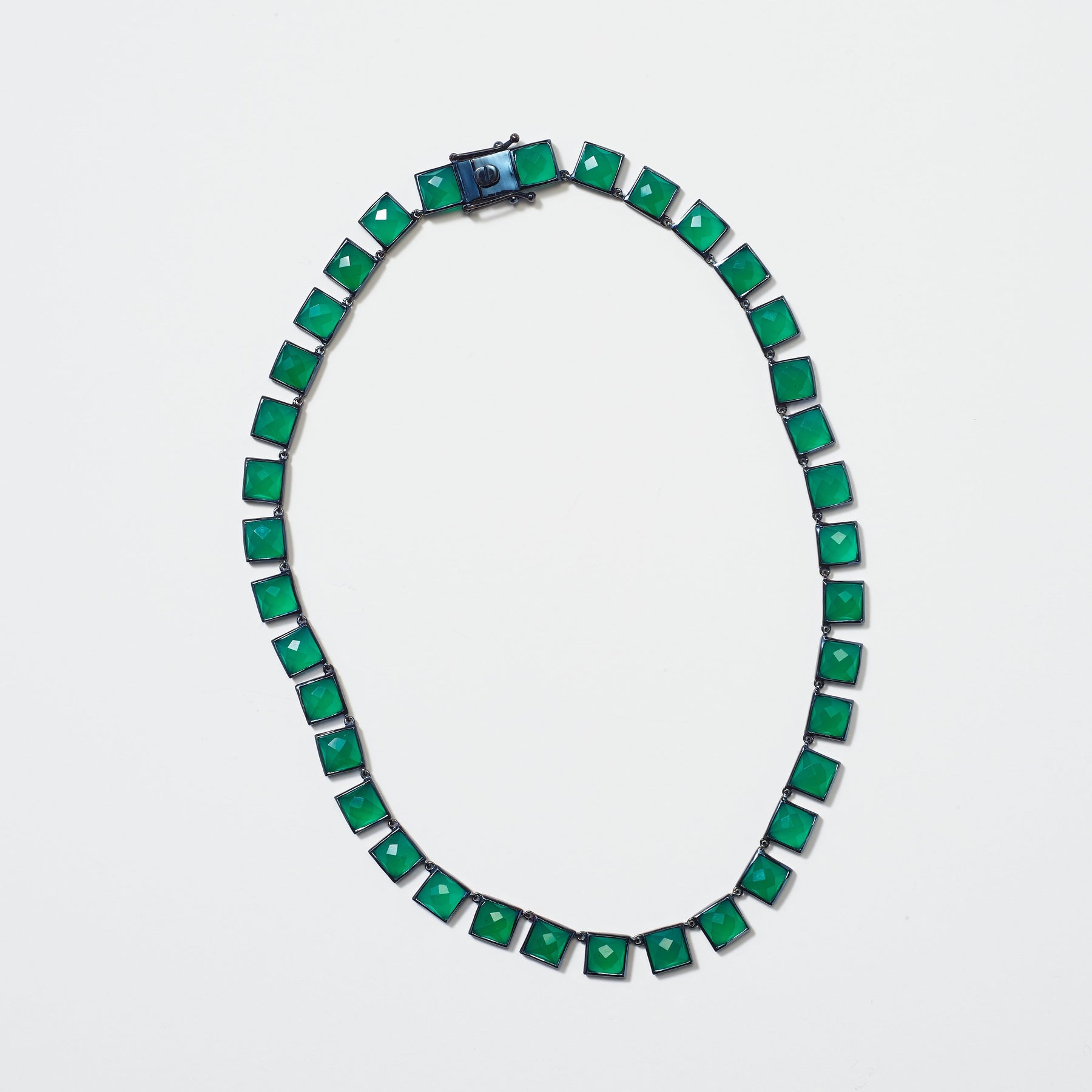 Large Green Onyx Tile Riviere Necklace Collar Nakard   