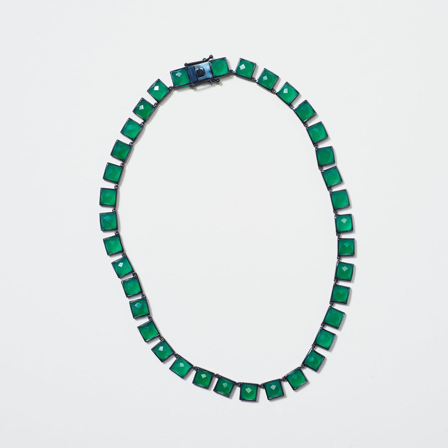 Large Green Onyx Tile Riviere Necklace Collar Nakard   