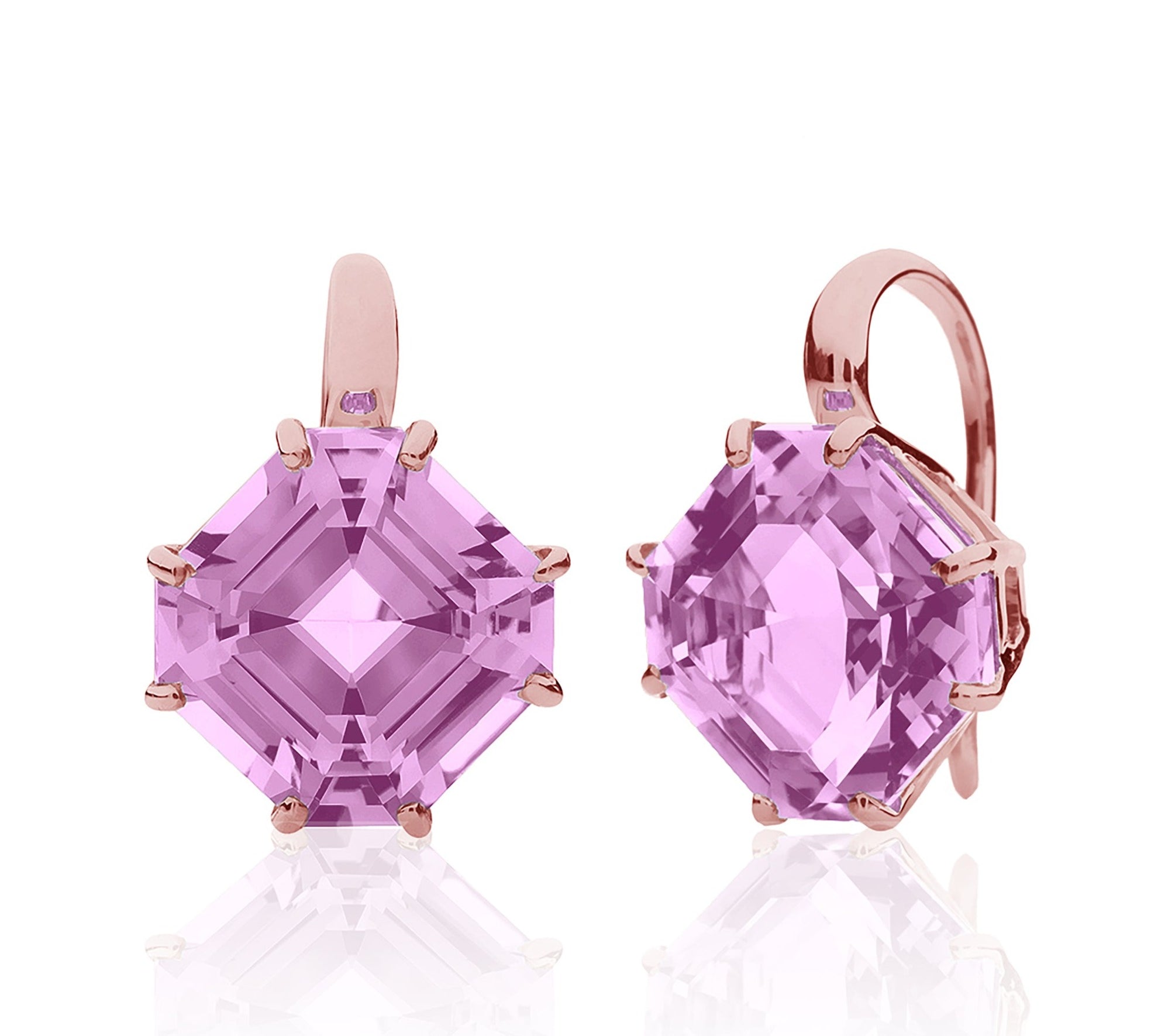 Amethyst Emerald-Cut Earrings on French Wire Drop Goshwara   