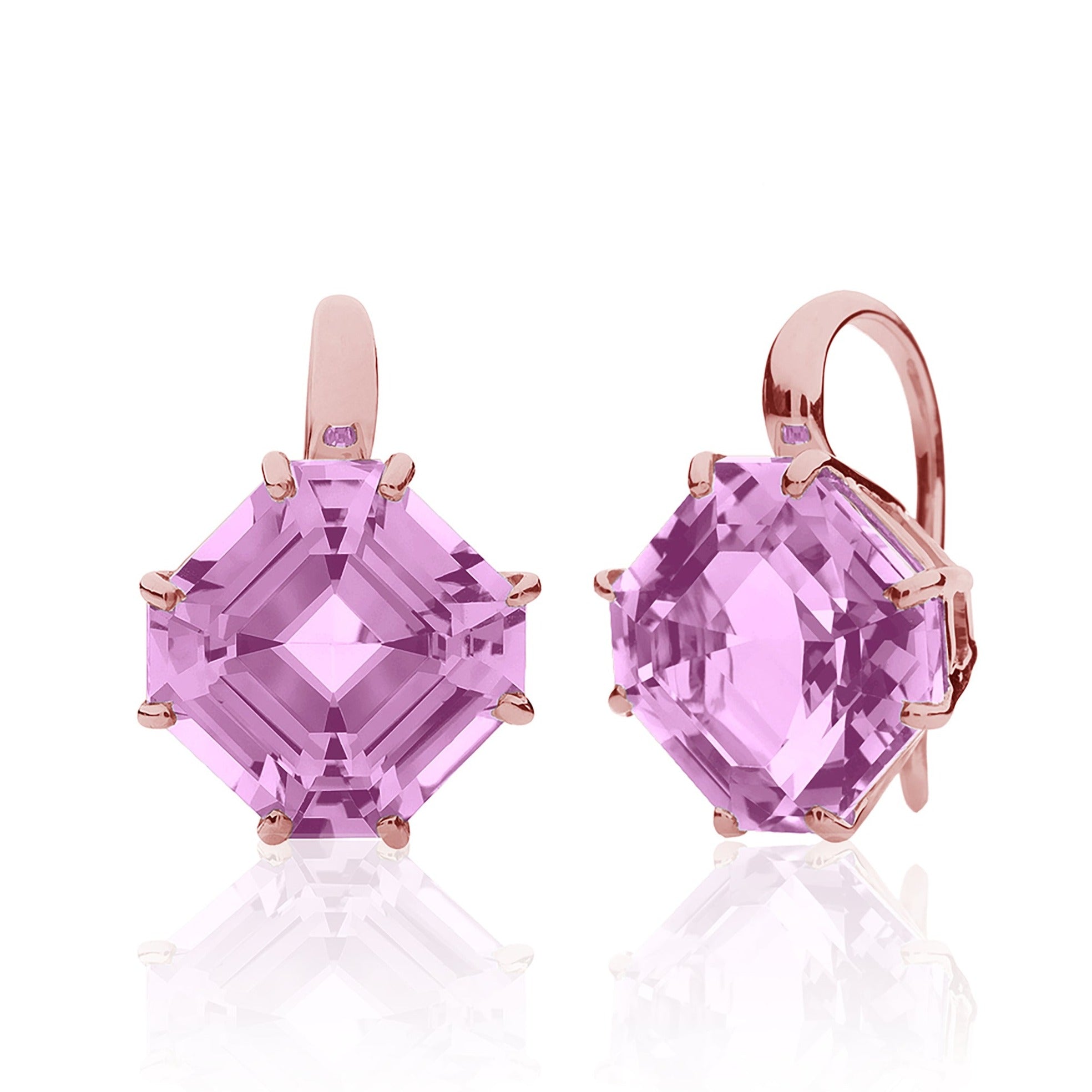 Emerald-Cut Drop Earrings on French Wire Drop Earrings Goshwara Lavender Amethyst RGold