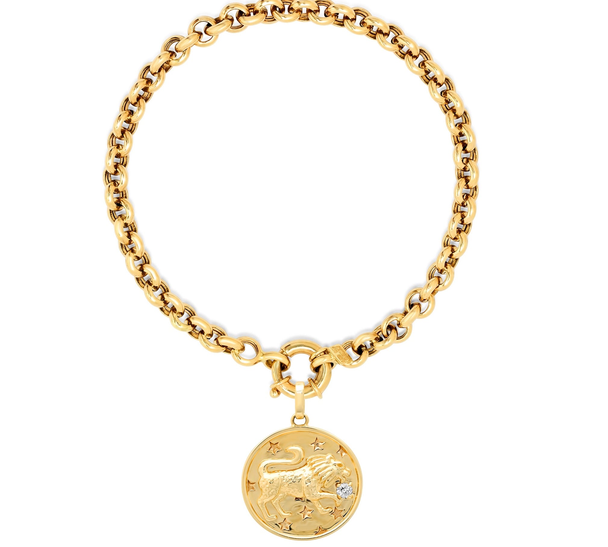 Round Link Bracelet With Lion Pendant Charm Bracelet Helena Rose Jewelry   