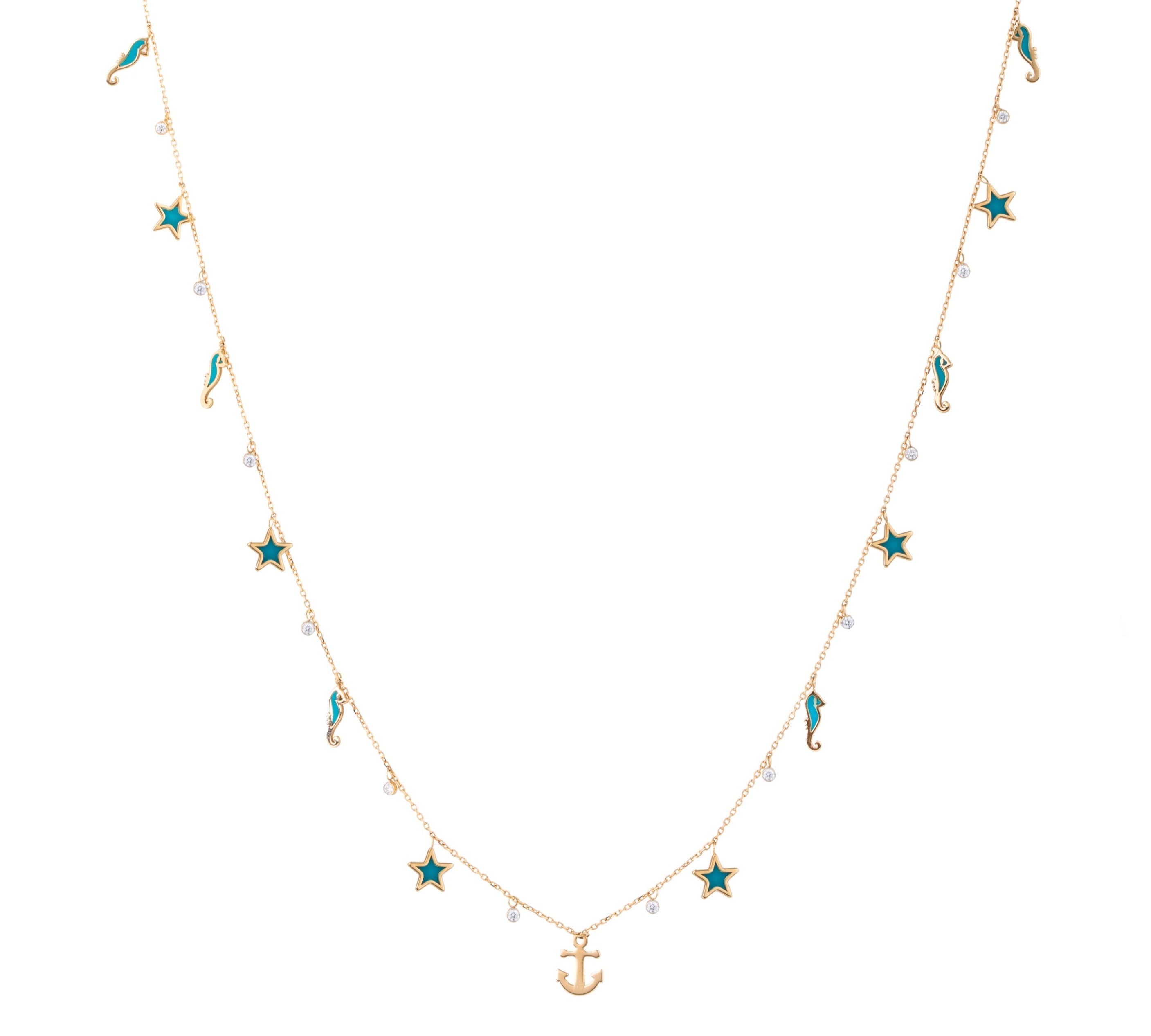 Nautical Enamel Charms on Chain Necklace Charm Necklace Falamank