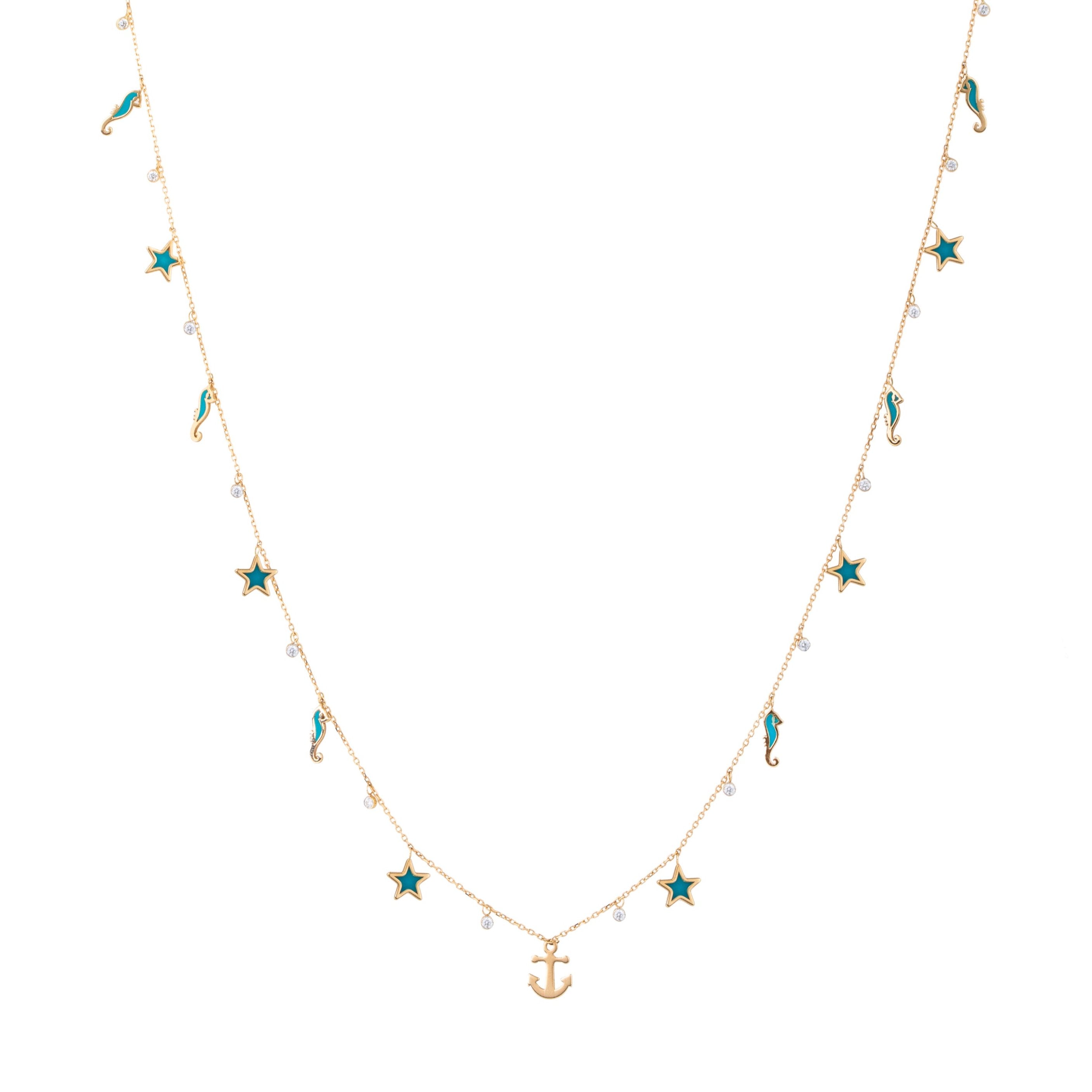 Nautical Enamel Charms on Chain Necklace Charm Necklace Falamank