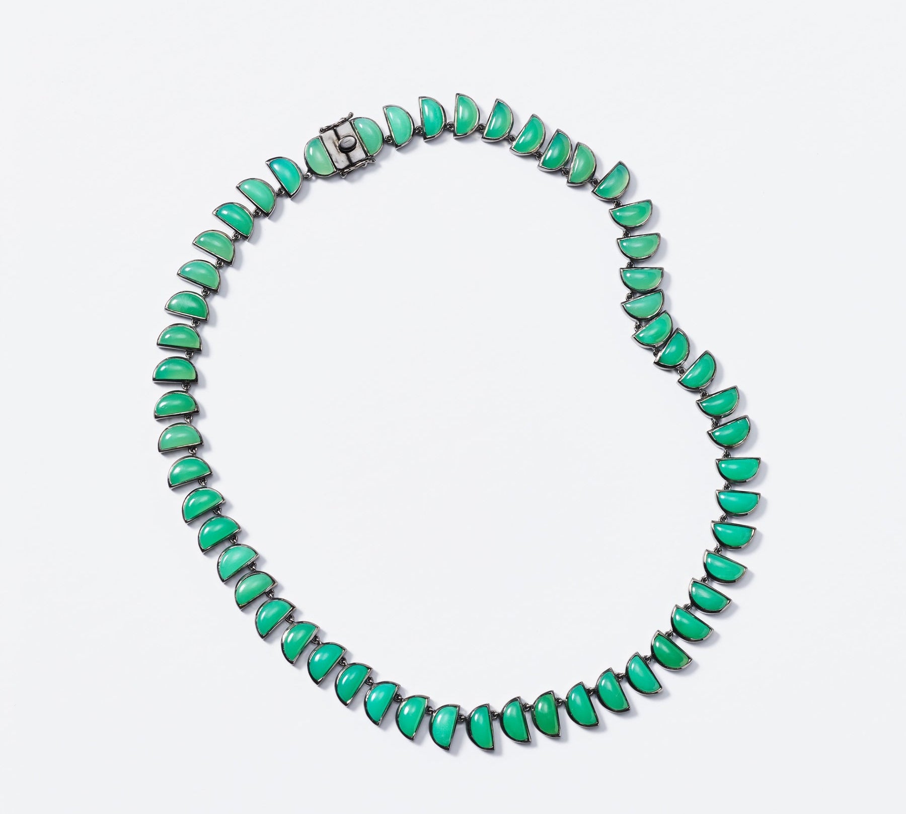 Large Chrysoprase Worm Riviere Necklace Collar Nakard   