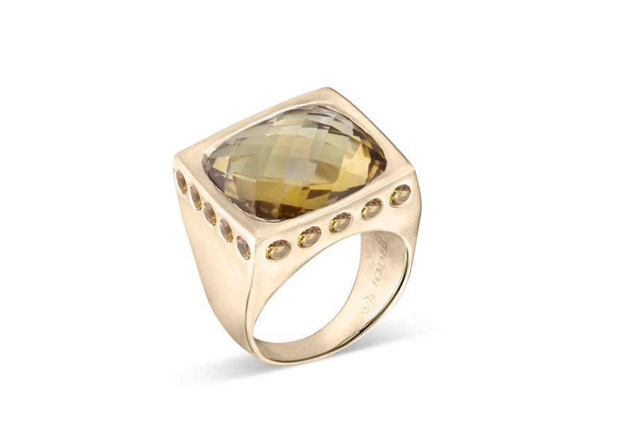 The Monroe Ring Statement Lelamooi Honey Quartz and Yellow Sapphire  