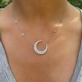 Diamond Crescent Moon Necklace Pendant Roseark Deux White Gold  