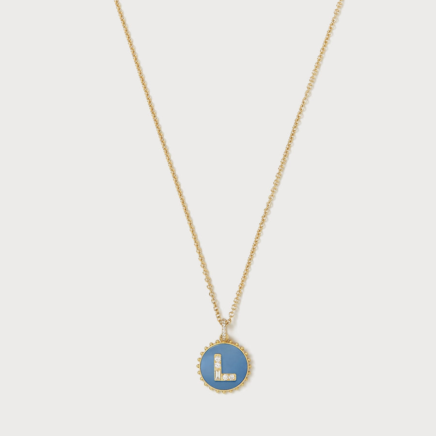 Mini Canvas Diamond Initial Necklace - Blue Opal Pendant Looma   