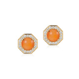 Orange Chalcedony Earrings with Diamonds Studs Goshwara   