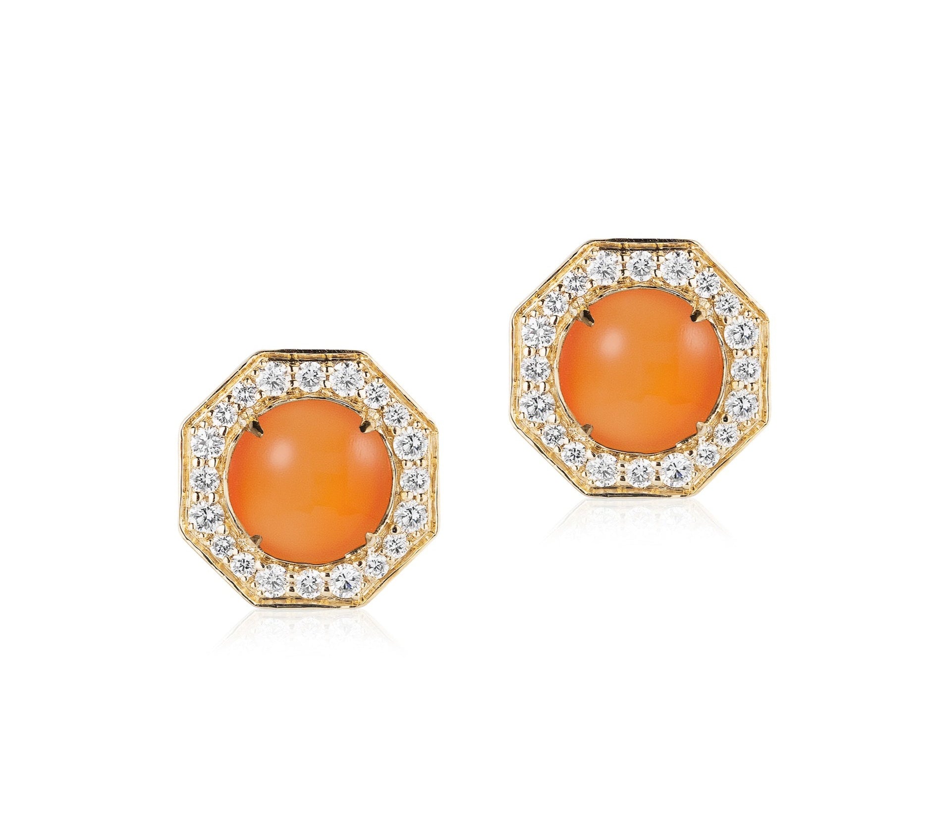 Orange Chalcedony Studs with Diamonds Studs Goshwara   