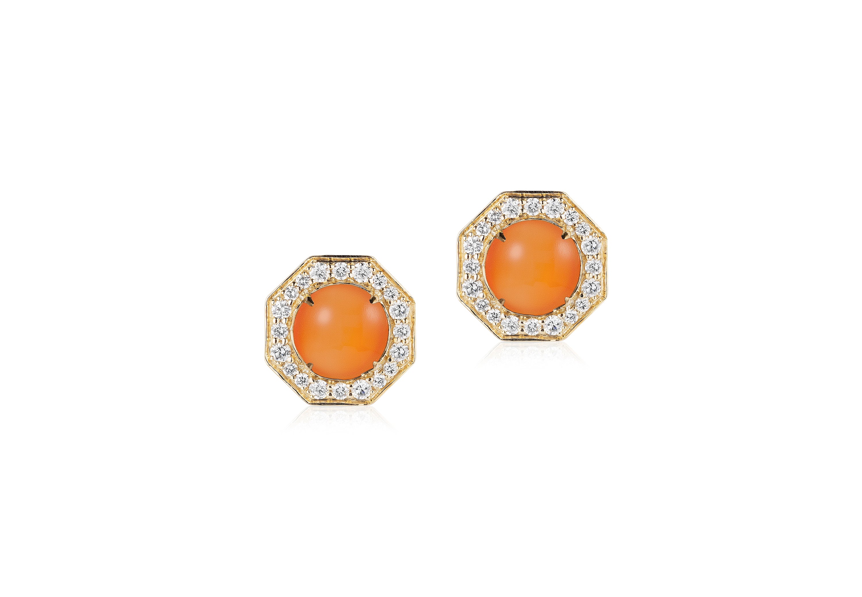 Orange Chalcedony Earrings with Diamonds Studs Goshwara   