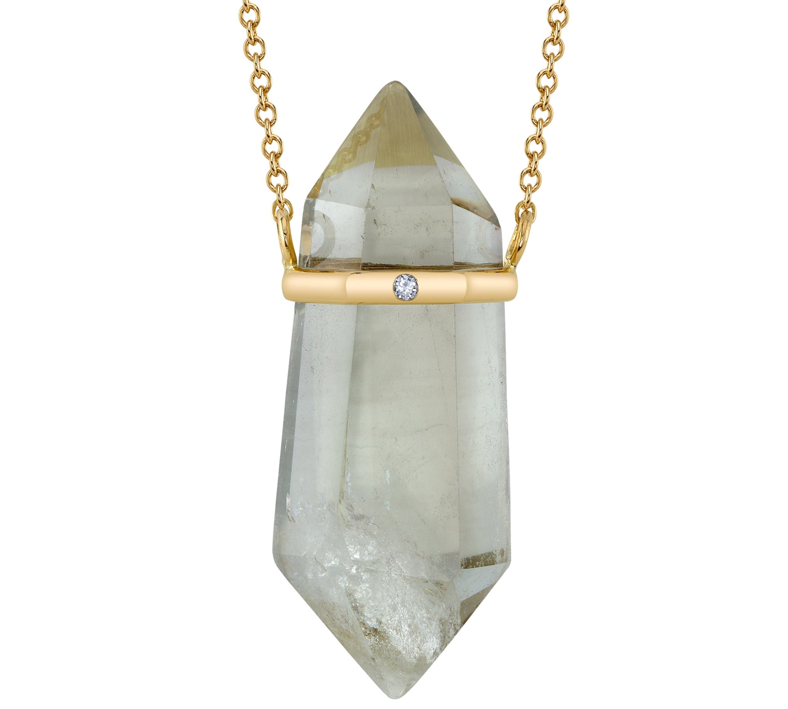 Thin Pale Citrine Crystal Pendant, Yellow Gold and Diamond Pendant House of Ravn   