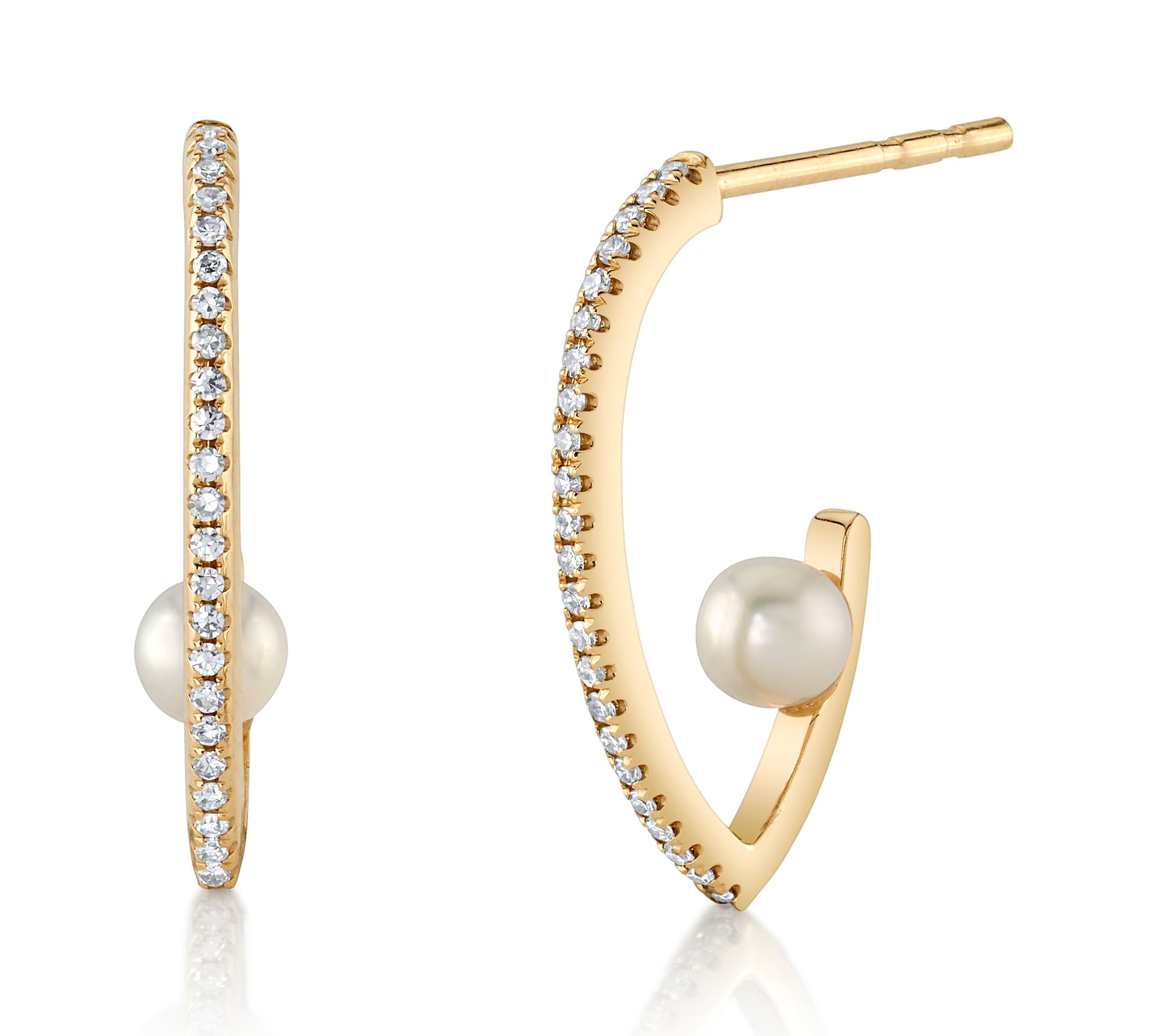 Diamond Half Hoop with Pearl Earrings Roseark Deux   