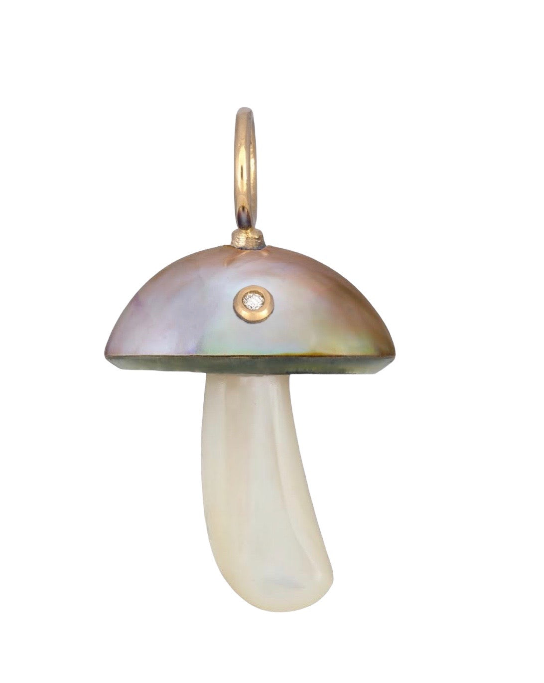 Iridescent Copper Mabe Pearl Mushroom with Diamond Charm Maura Green   