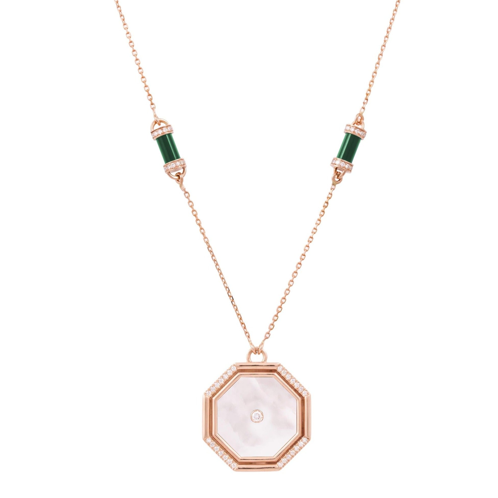 Hexagon Amulet Necklace, Mother of Pearl Pendant Latelier Nawbar Green  