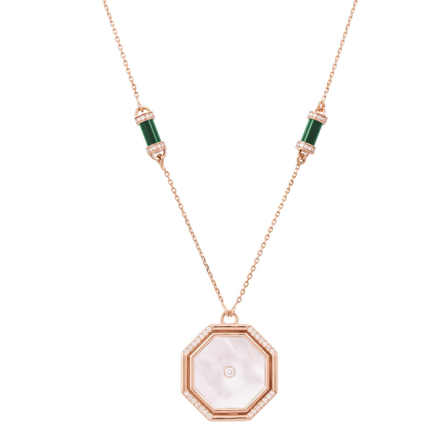 Pink Mother of Pearl Hexagon Amulet Necklace Pendant Latelier Nawbar   