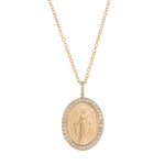 Mother Mary Protection Necklace Pendant Queen Vee White Diamonds Small Yellow Gold