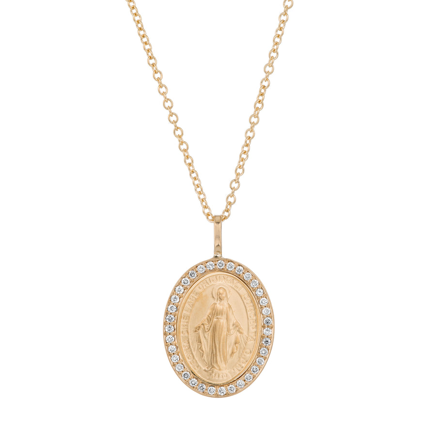 Mother Mary Protection Necklace Pendant Queen Vee White Diamonds Small Yellow Gold