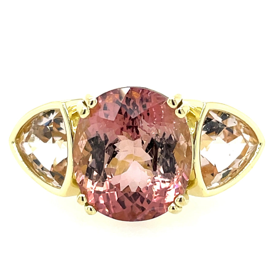 Pink Tourmaline and Morganite Triad Ring Cocktail Lauren K Fine Jewelry   