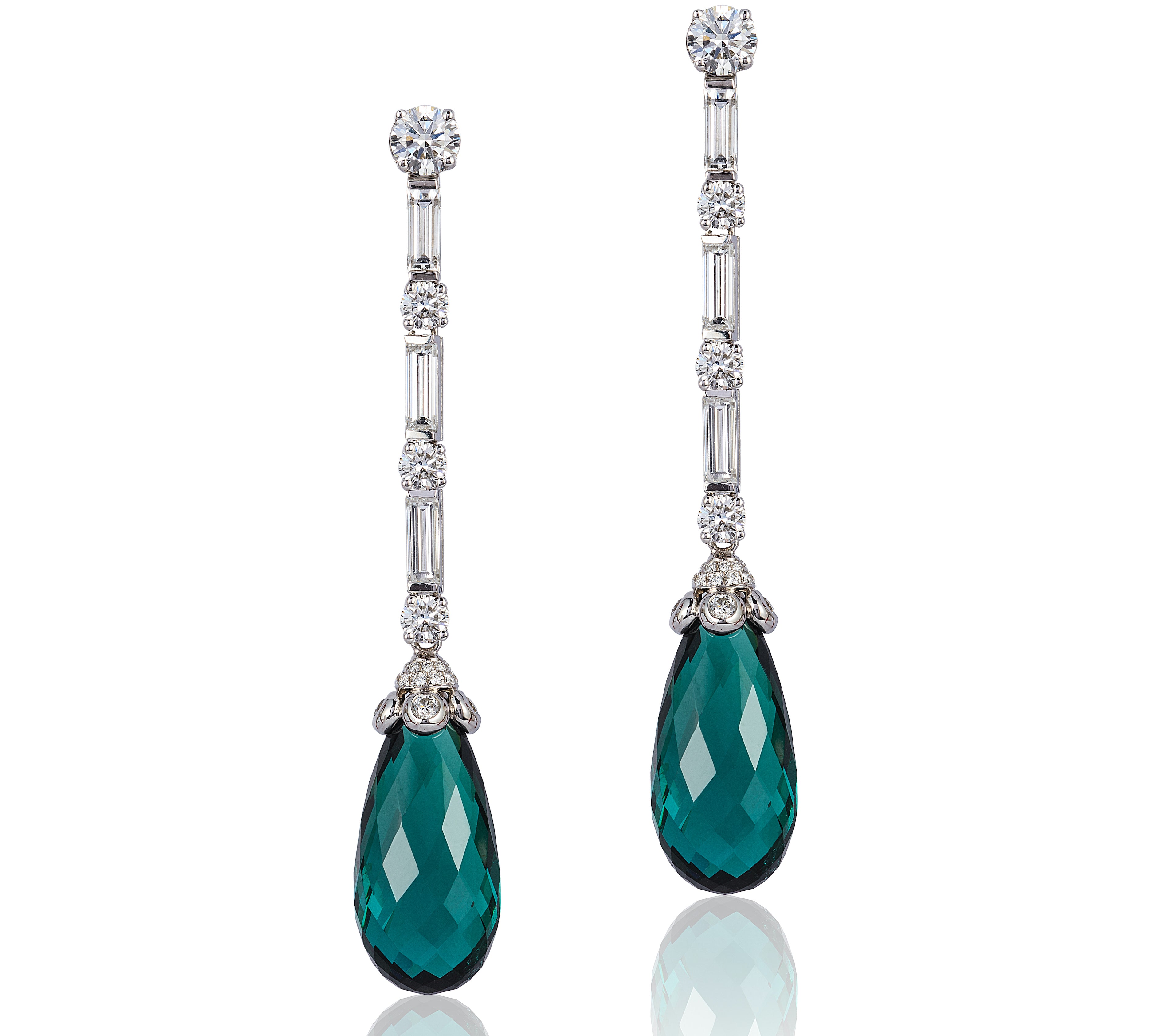 G-One Green Tourmaline and Diamond Drop Earrings Earrings Goshwara   