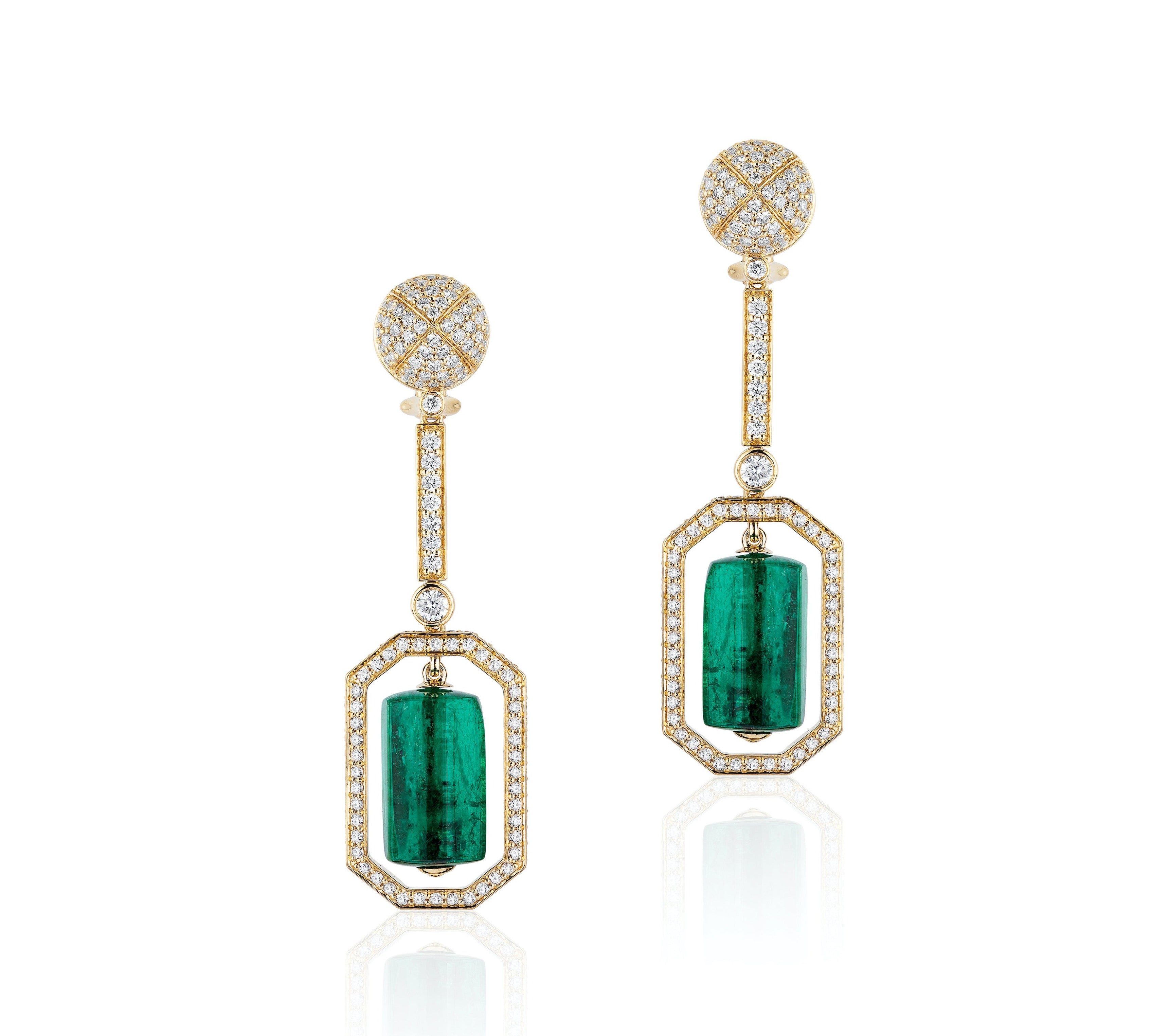 G-One Tumbled Emerald Diamond Drop Earrings Drop Earrings Goshwara   