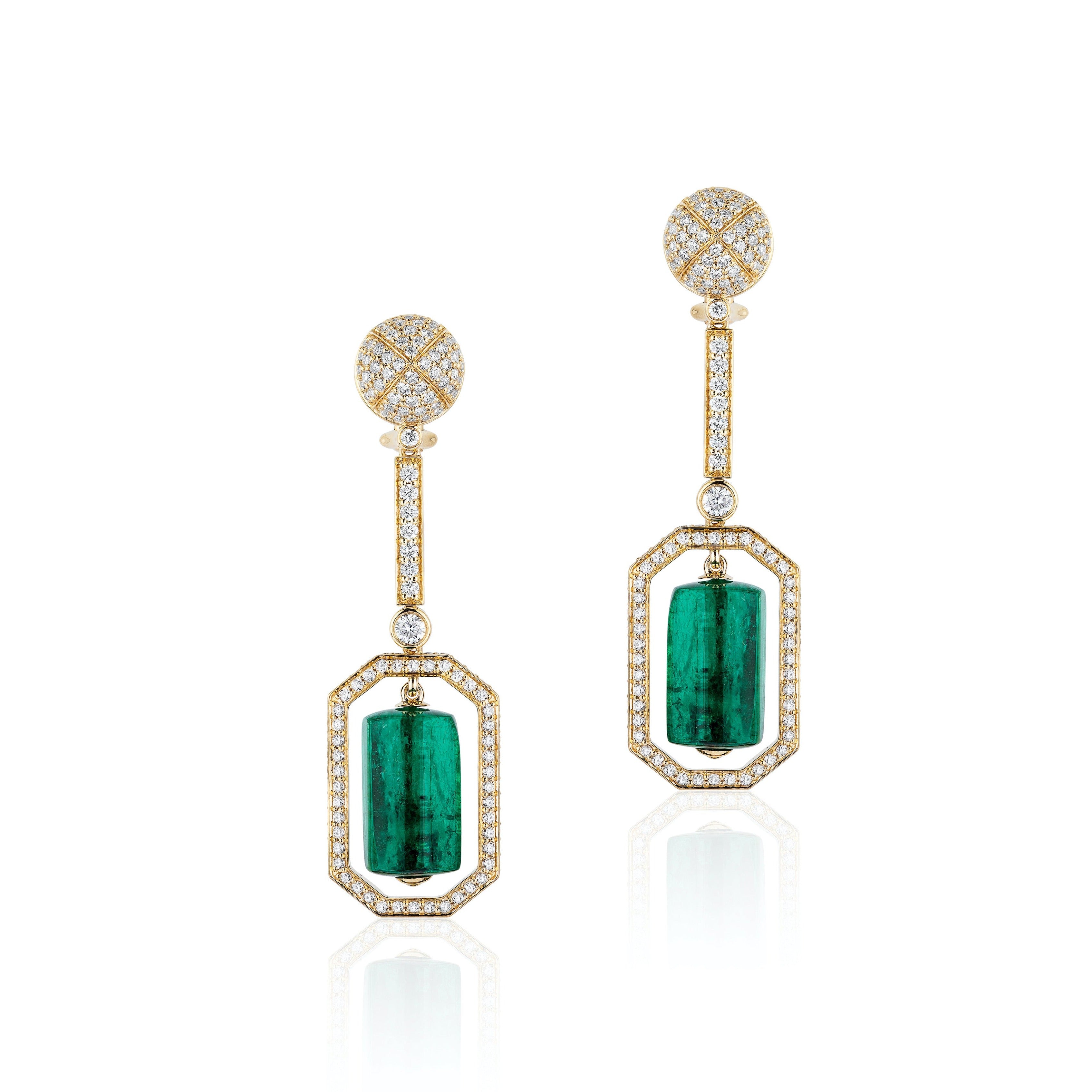 G-One Tumbled Emerald Diamond Drop Earrings Drop Earrings Goshwara   
