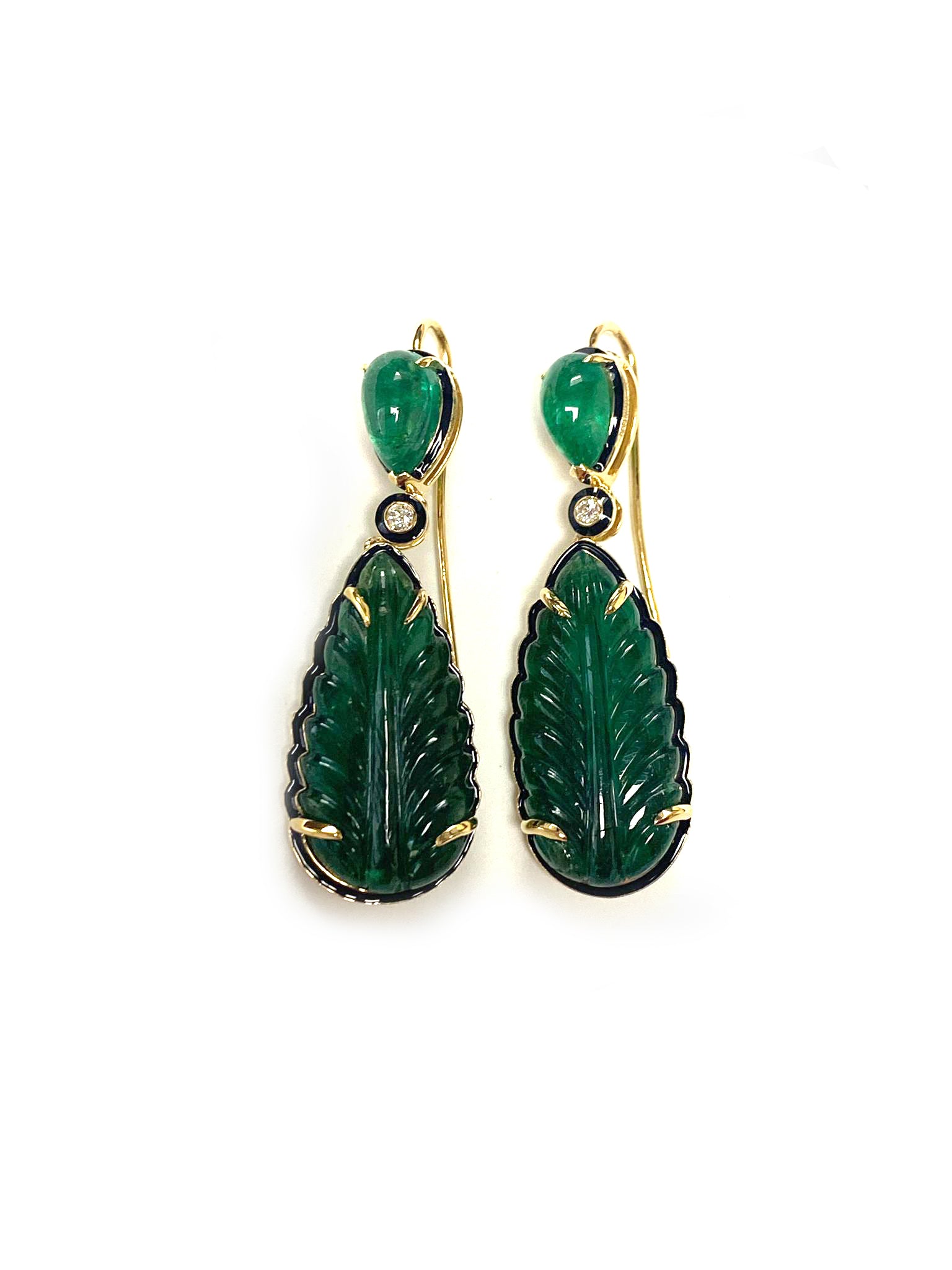 G-One Carved Emerald Leaf Earrings Earrings Goshwara   