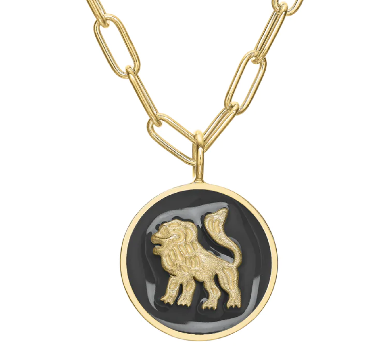 The Mini Lioness Enamel Token Necklace Necklace Tracee Nichols Black Enamel  