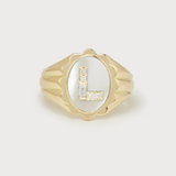 Heritage Scalloped Initial Ring Mother of Pearl Rings Looma   