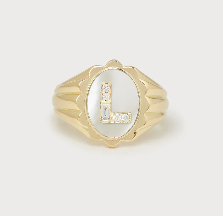Heritage Scalloped Initial Ring Mother of Pearl Rings Looma   