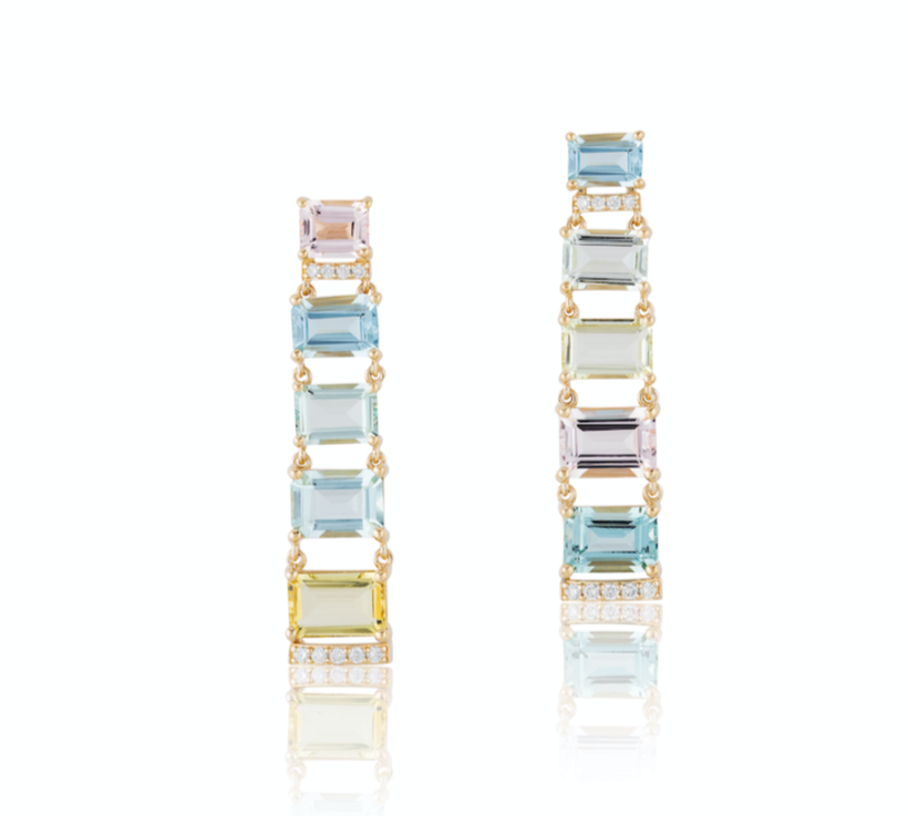 G-One Beryl Aqua Drop Earrings with Pave Diamonds Drop Earrings Goshwara