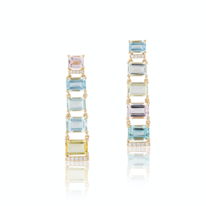 G-One Beryl Aqua Drop Earrings with Pave Diamonds Drop Earrings Goshwara