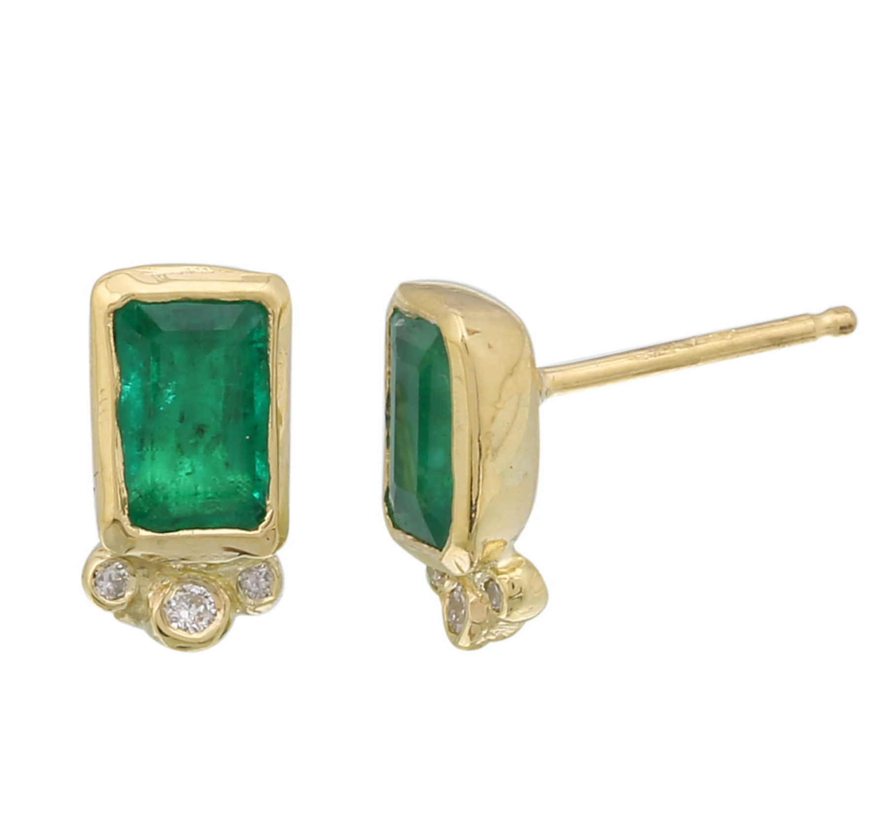 Rectangle Emerald with Triple Diamond Earrings Earrings Jaine K Designs   